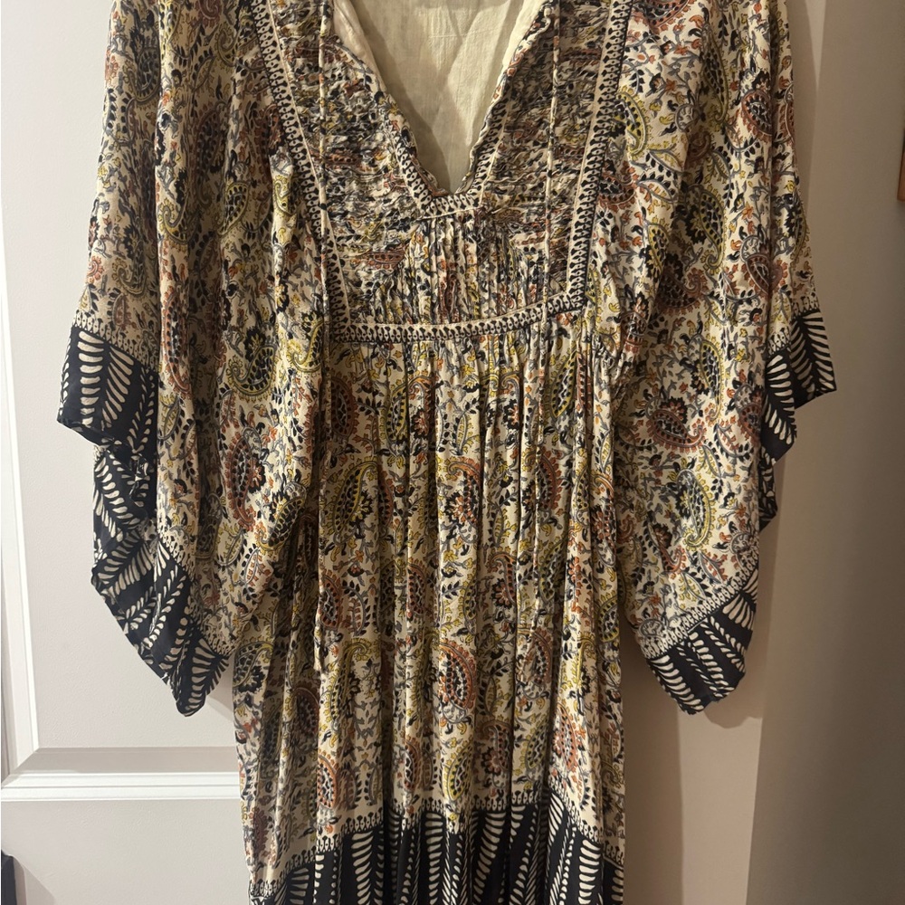 Tolani Silk Floral Bohemian Dress with Beaded Detail S